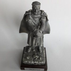 Rare Vtg Pewter Statue Roi Richard 5" on Wood Platform Beautifully Detailed Cape